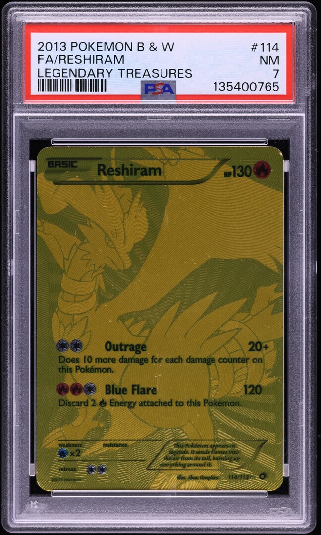2013 Pokemon Black & White Legendary Treasures Gold Rare Reshiram #114 PSA 7 NRMT