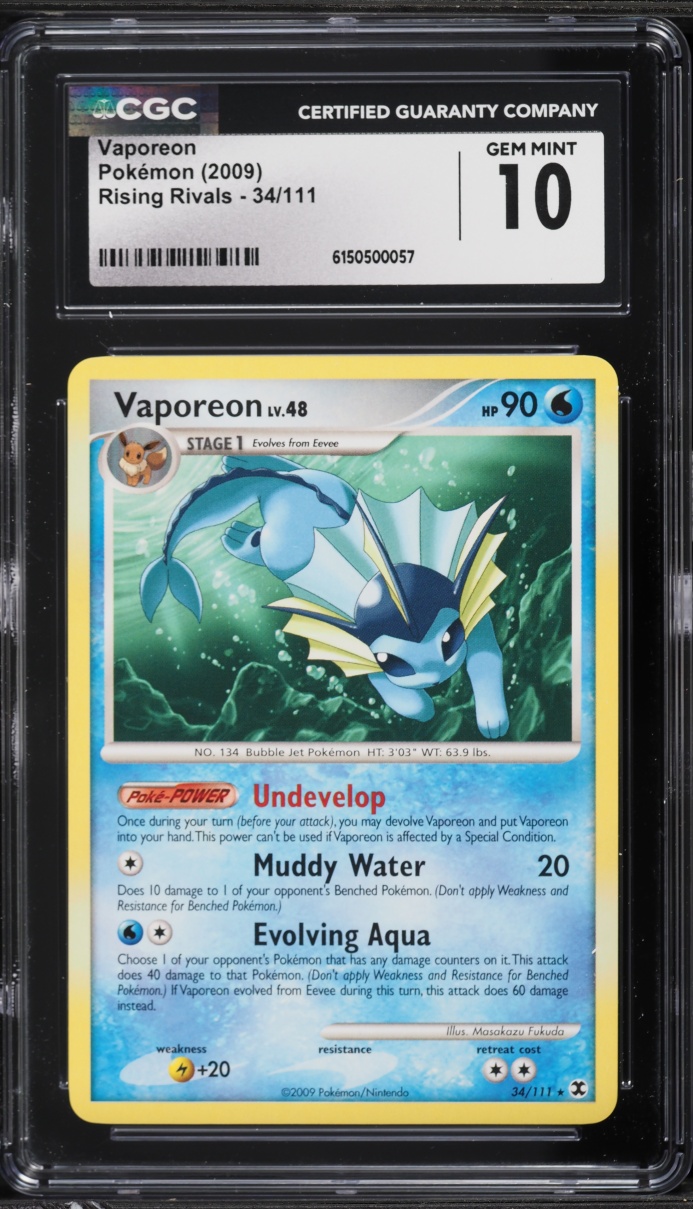2009 Pokemon Platinum Rising Rivals Vaporeon #34 CGC 10 GEM MINT