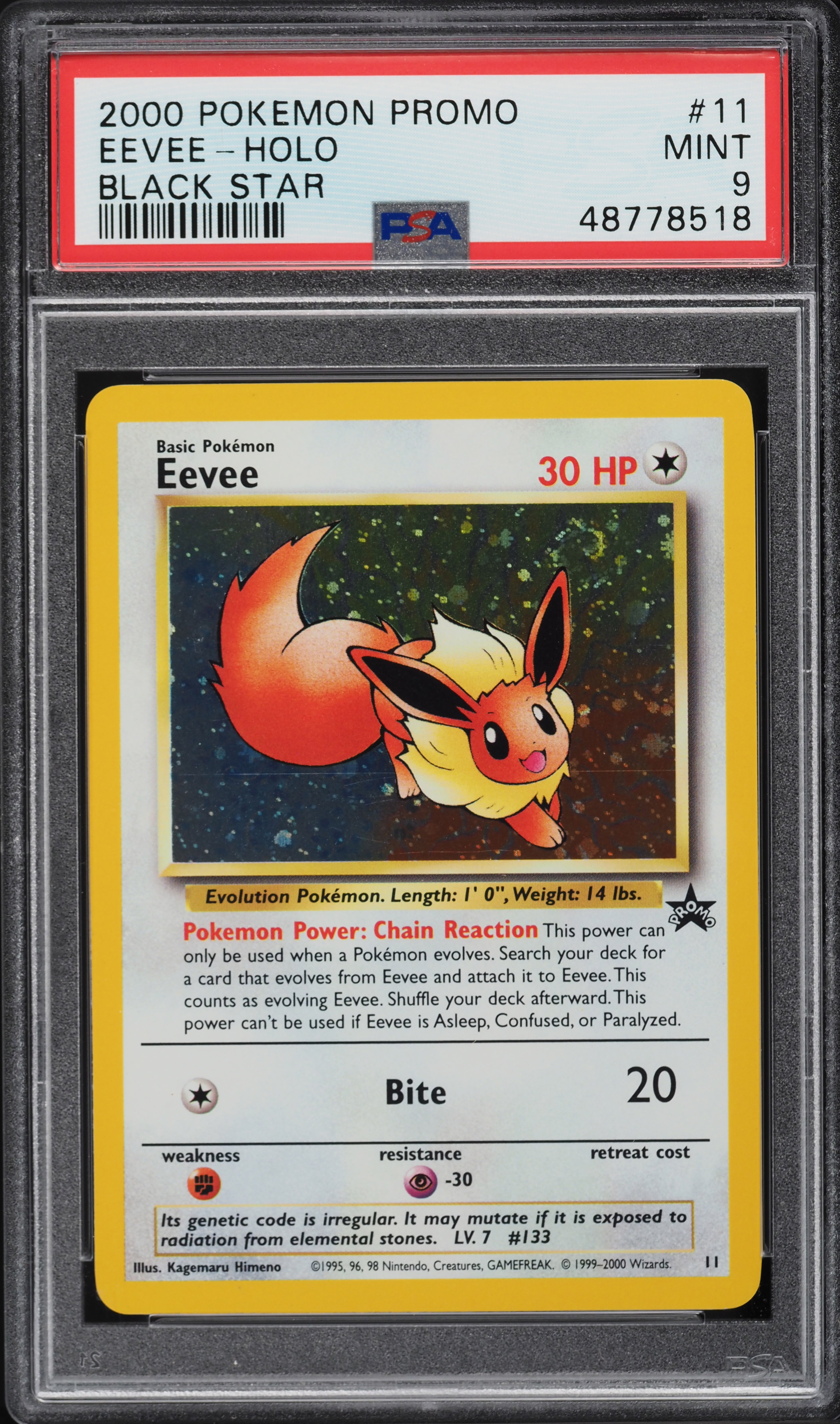 2000 Pokemon League Black Star Promo Holo Eevee #11 PSA 9 MINT
