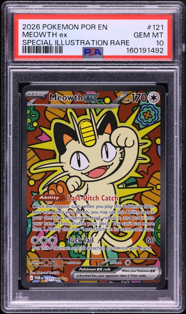 2026 Pokemon Mega Evolution Perfect Order SIR Meowth ex #121 PSA 10 GEM MINT