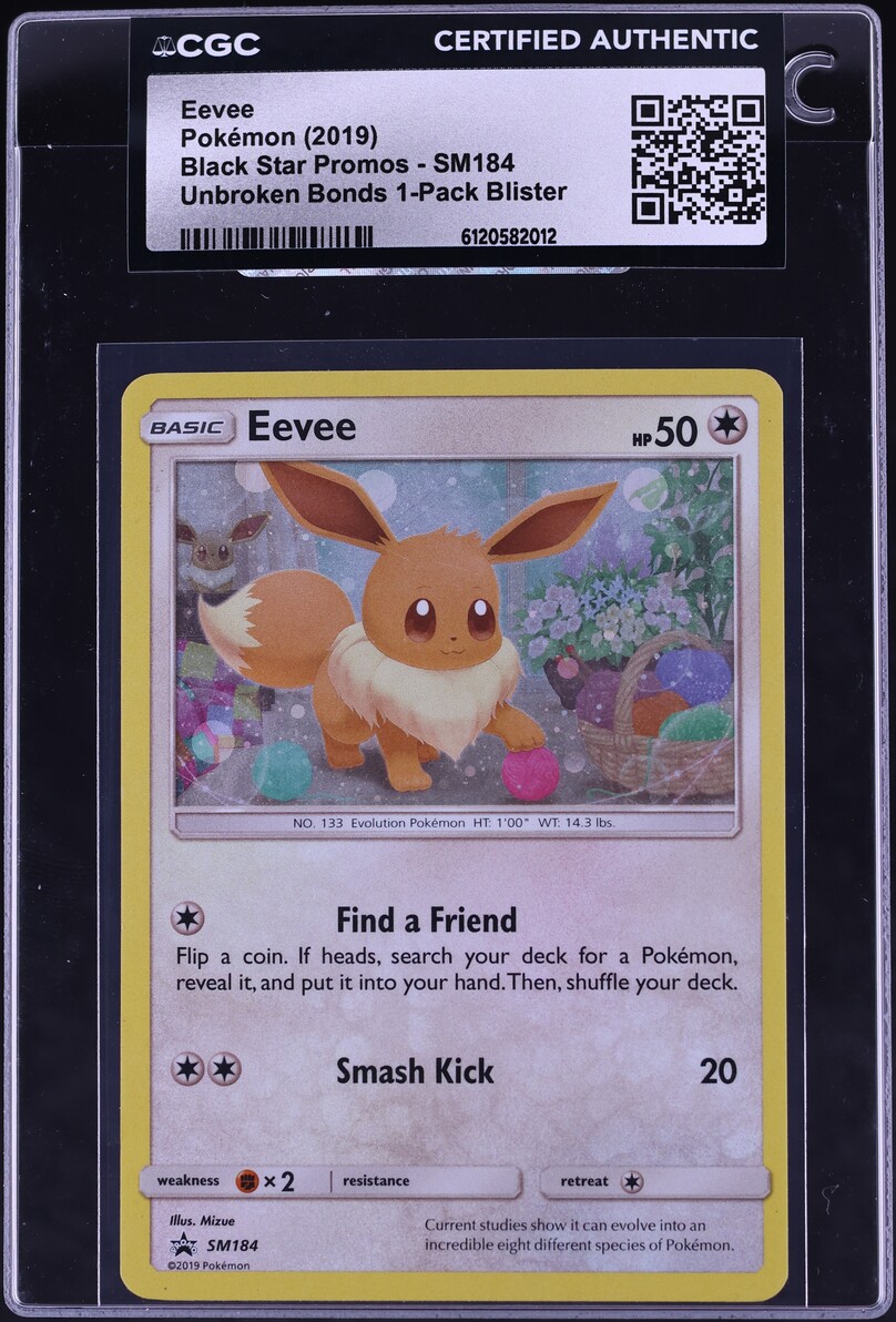 2019 Pokemon Sun & Moon Promo Unbroken Bonds Pack Blister Holo Eevee #SM184 CGC AUTH