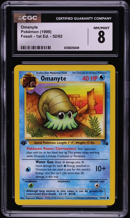 1999 Pokemon Fossil 1st Edition Omanyte #52 CGC 8 NM-MT