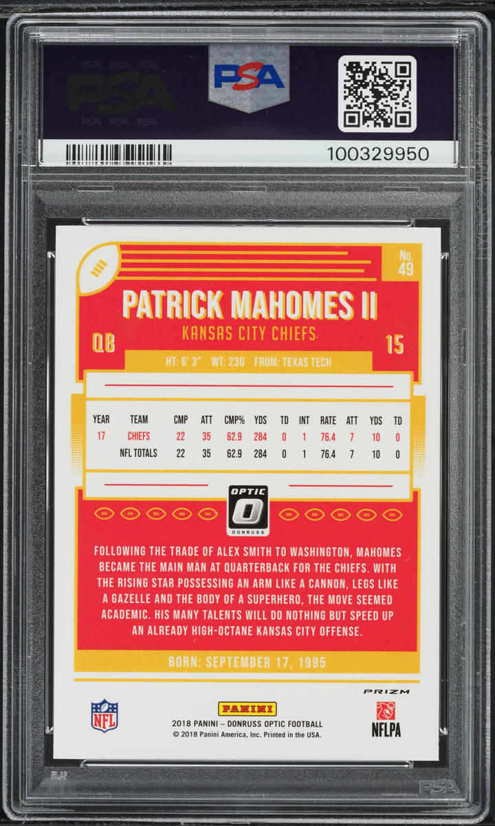 2018 Donruss Optic Holo Patrick Mahomes II #49 PSA 9 MINT