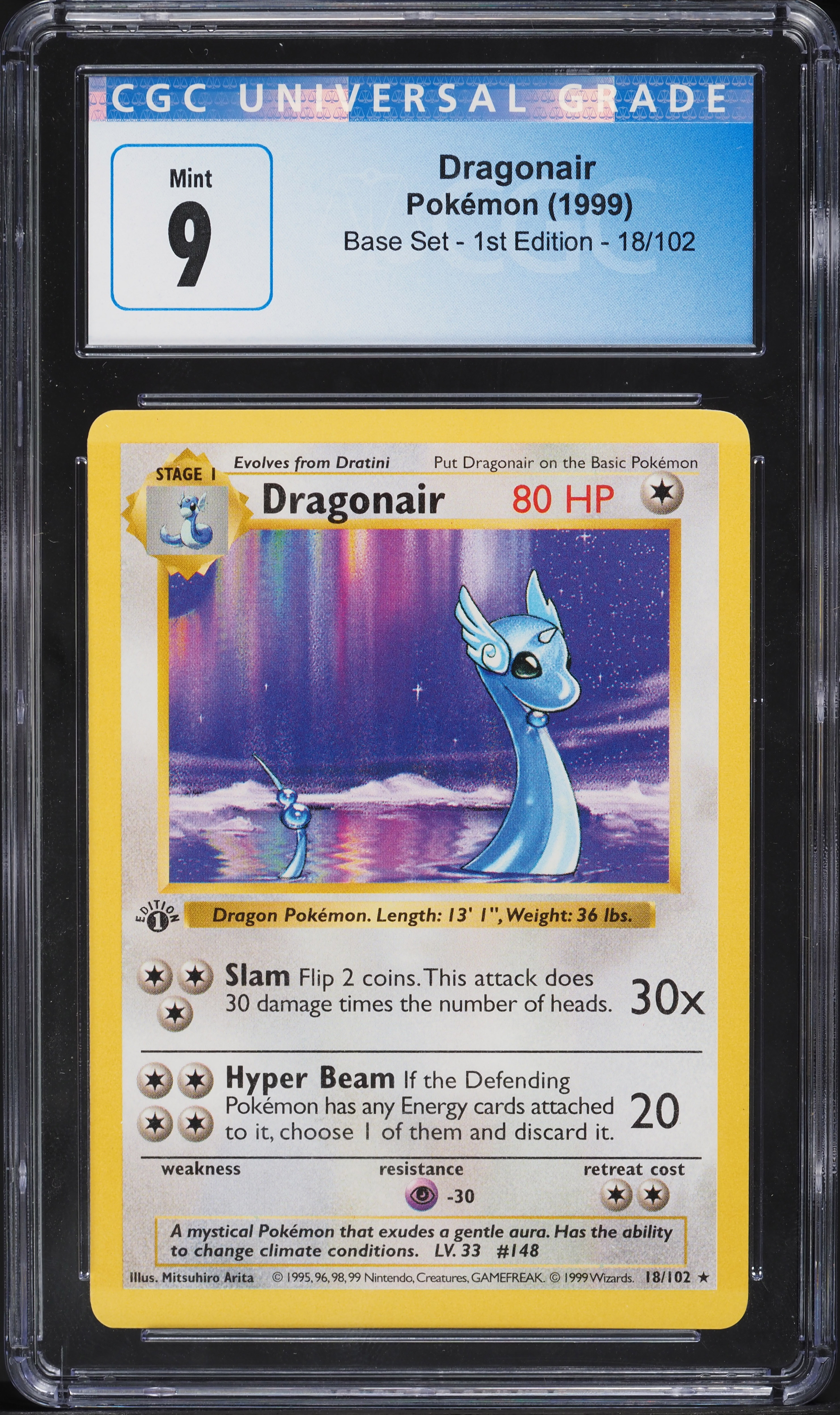 1999 Pokemon Base Set Shadowless 1st Edition Dragonair #18 CGC 9 MINT