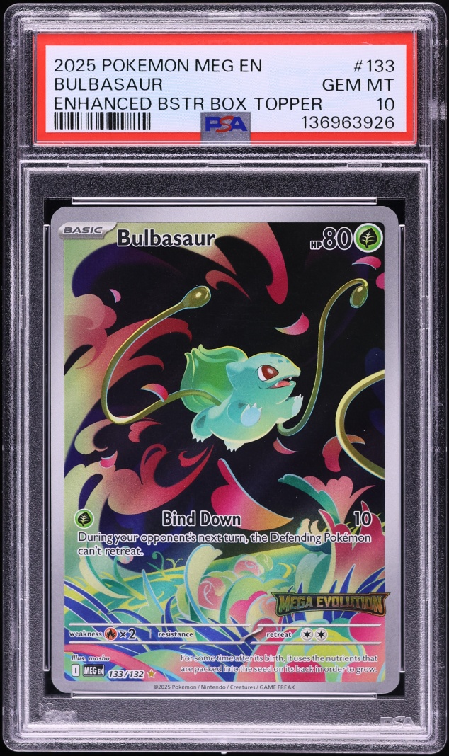 2025 Pokemon Mega Evolution Enhanced Booster Box Topper Bulbasaur #133 PSA 10 GEM MINT