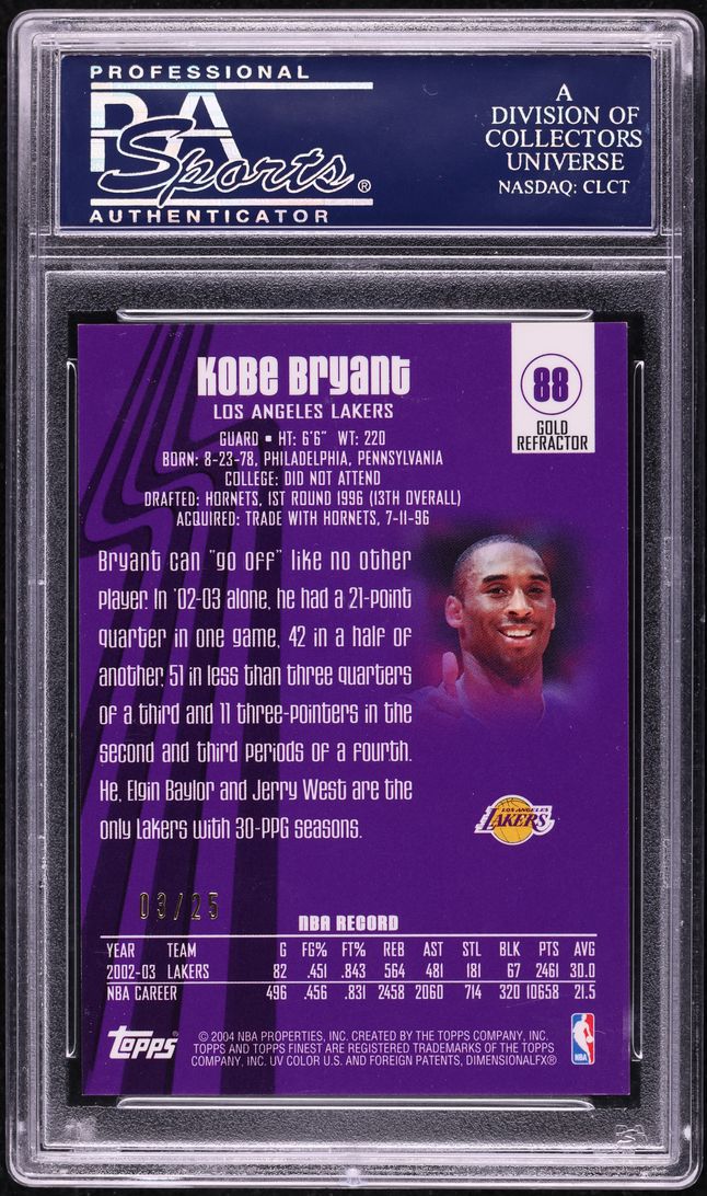 2003 Finest Gold Refractor Kobe Bryant /25 #88 PSA 9 MINT