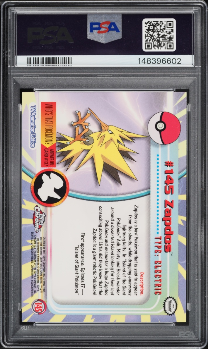 2000 Topps Chrome Pokemon TV Series 2 Zapdos #145 PSA 9 MINT
