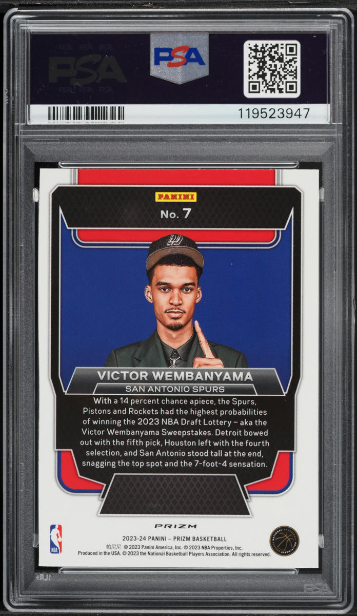 2023 Panini Prizm Luck Of The Lottery Silver Victor Wembanyama ROOKIE #7 PSA 7 NRMT