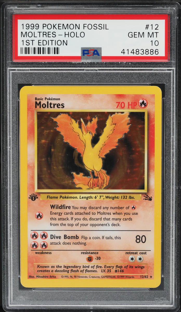 1999 Pokemon Fossil 1st Edition Holo Moltres #12 PSA 10 GEM MINT