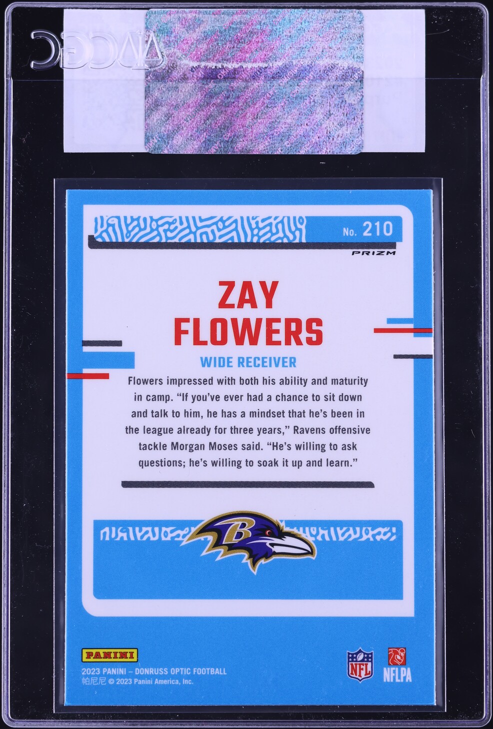 2023 Donruss Optic Purple Shock Zay Flowers ROOKIE #210 CGC AUTH