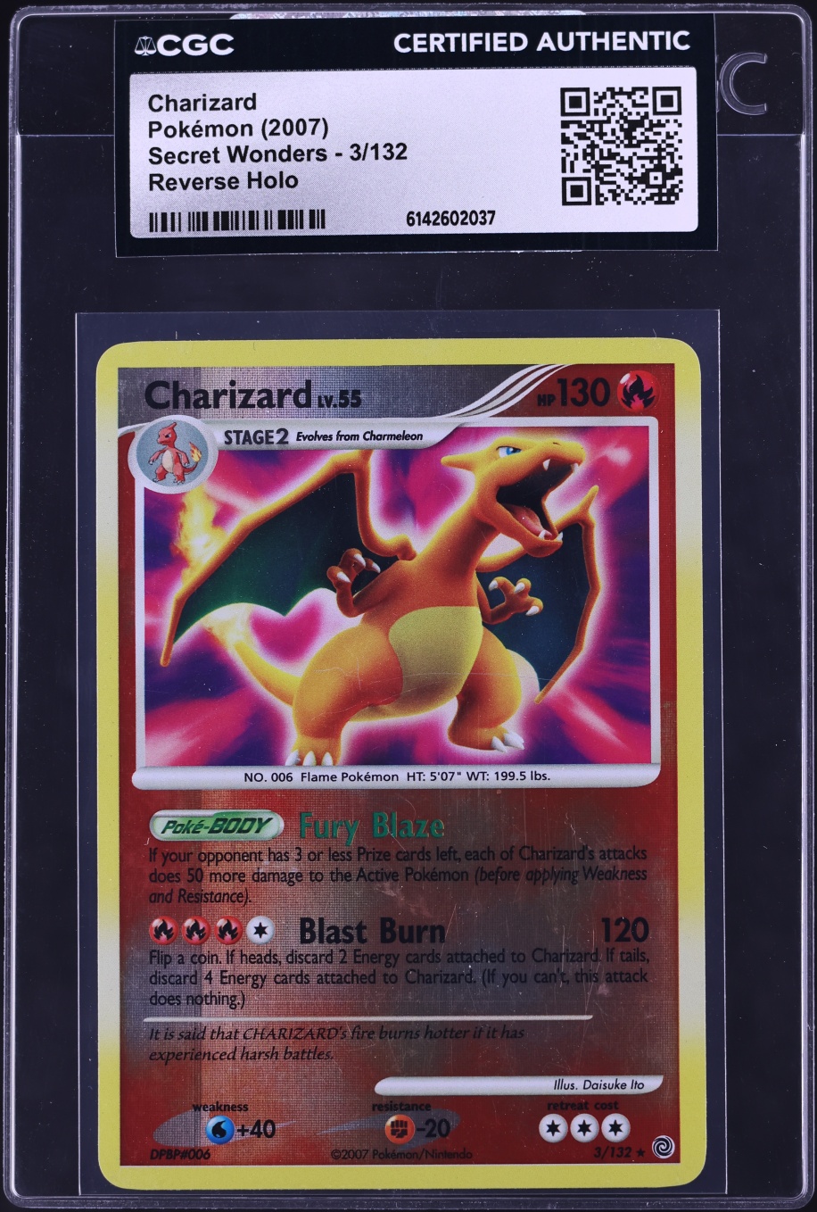 2007 Pokemon Diamond & Pearl Secret Wonders Reverse Holo Charizard #3 CGC AUTH