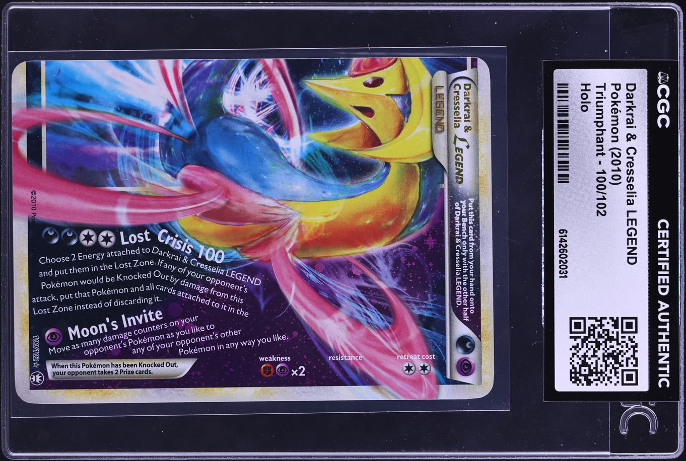 2010 Pokemon HeartGold & SoulSilver Triumphant Holo Darkrai & Cresselia LEGEND #100 CGC AUTH