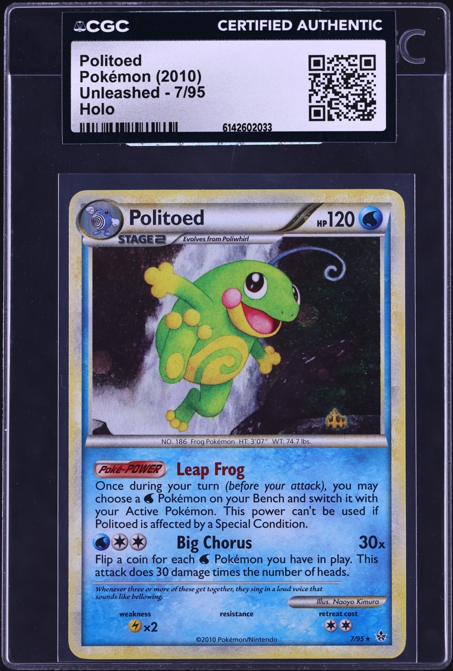 2010 Pokemon HeartGold & SoulSilver Unleashed Holo Politoed #7 CGC AUTH