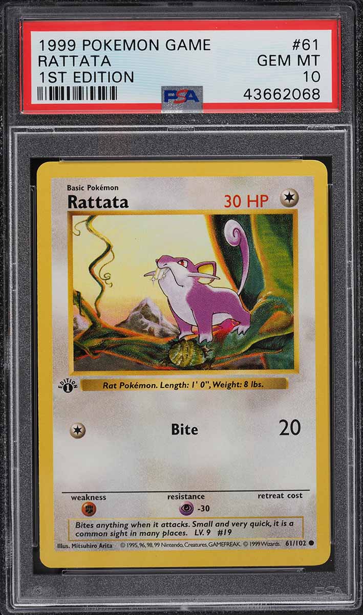 1999 Pokemon Base Set Shadowless 1st Edition Rattata #61 PSA 10 GEM MINT