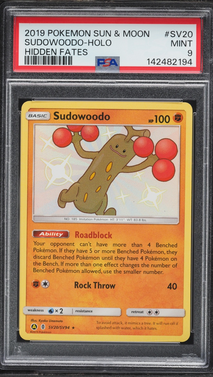 2019 Pokemon Sun & Moon Hidden Fates Shiny Sudowoodo #SV20 PSA 9 MINT