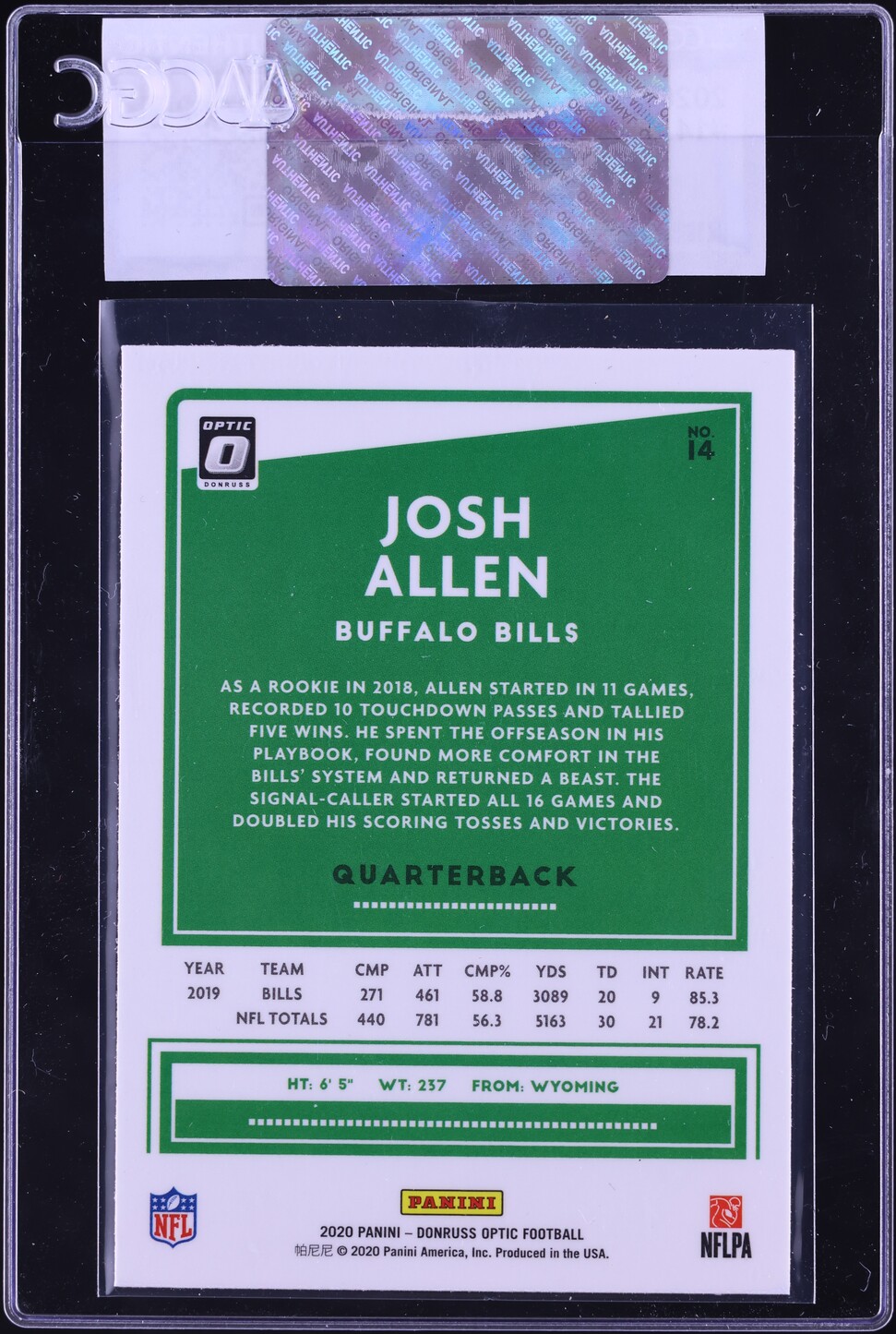 2020 Donruss Optic Football Josh Allen #14 CGC AUTH