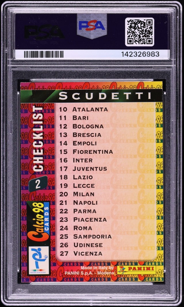 1997 Panini Calcio '98 Checklist Scudetti w/ Ronaldo #2 PSA 9 MINT