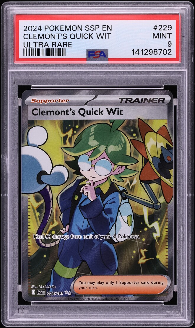 2023 Pokemon Scarlet & Violet Surging Sparks Full Art Clemont's Quick Wit #229 PSA 9 MINT