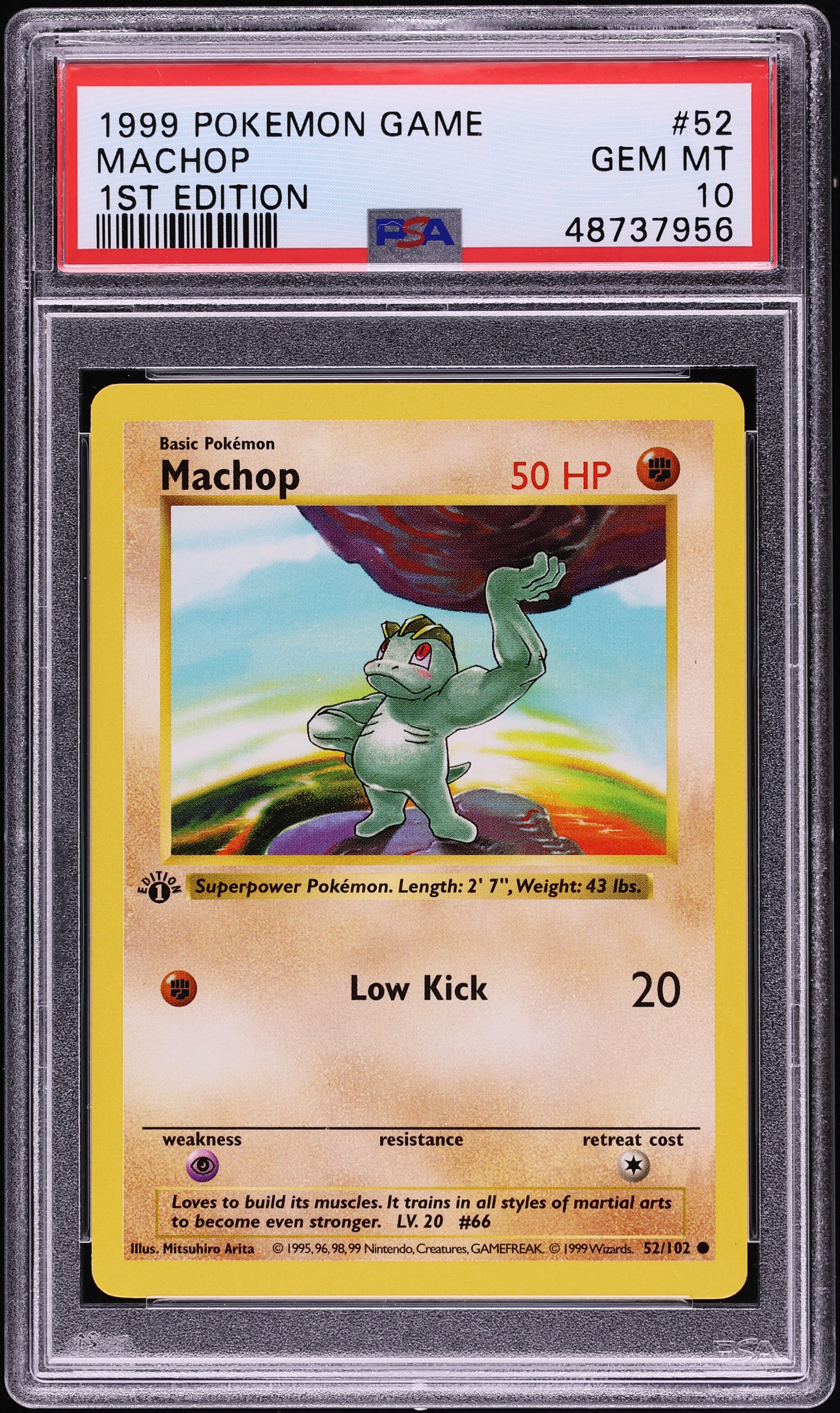 1999 Pokemon Base Set Shadowless 1st Edition Machop #52 PSA 10 GEM MINT