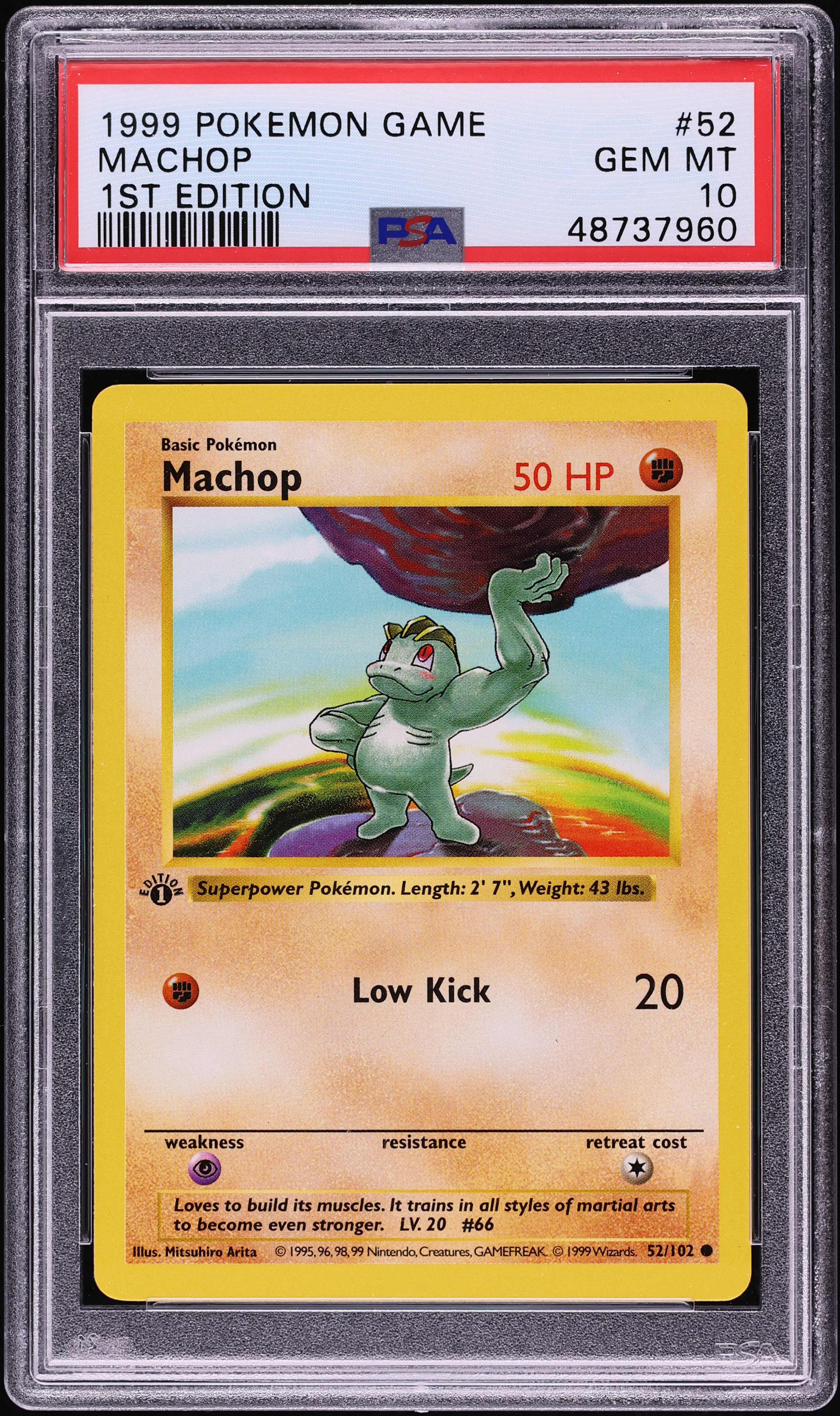 1999 Pokemon Base Set Shadowless 1st Edition Machop #52 PSA 10 GEM MINT
