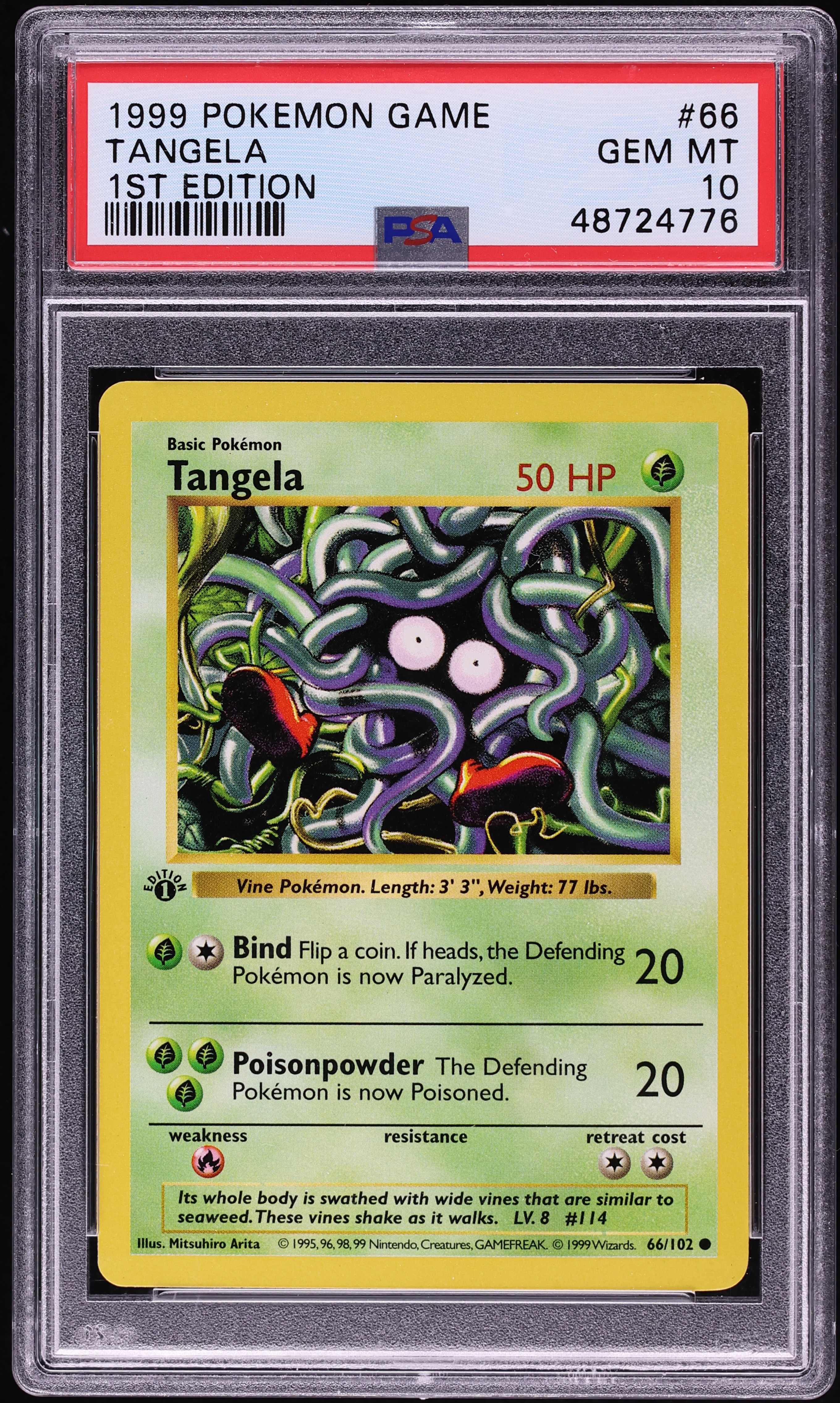 1999 Pokemon Base Set Shadowless 1st Edition Tangela #66 PSA 10 GEM MINT