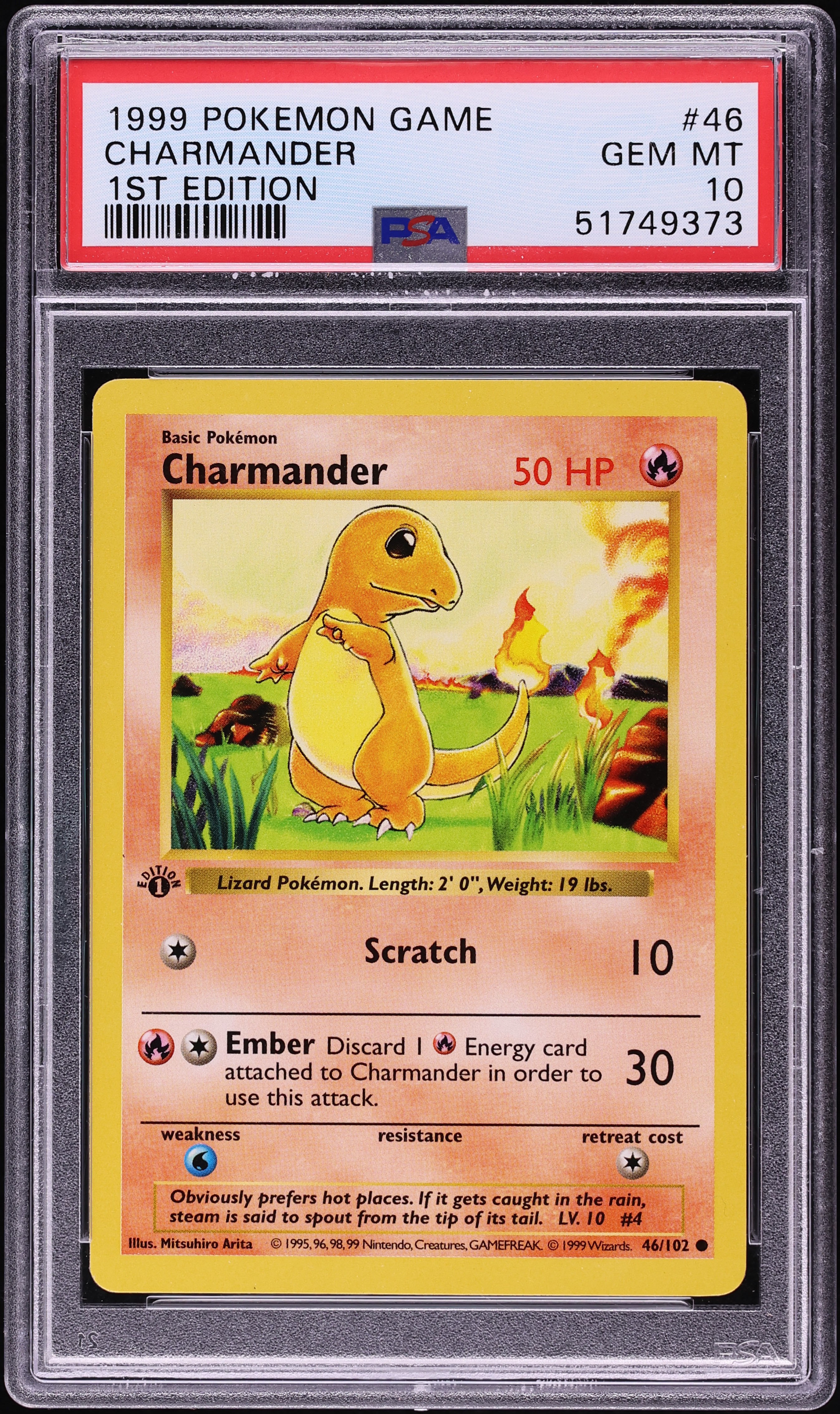 1999 Pokemon Base Set Shadowless 1st Edition Charmander #46 PSA 10 GEM MINT