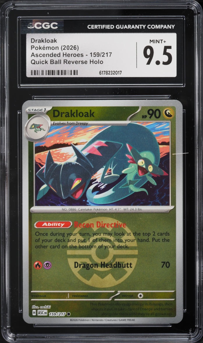 2026 Pokemon Mega Evolution Ascended Heroes Quick Ball Reverse Holo Drakloak #159 CGC 9.5 MINT+