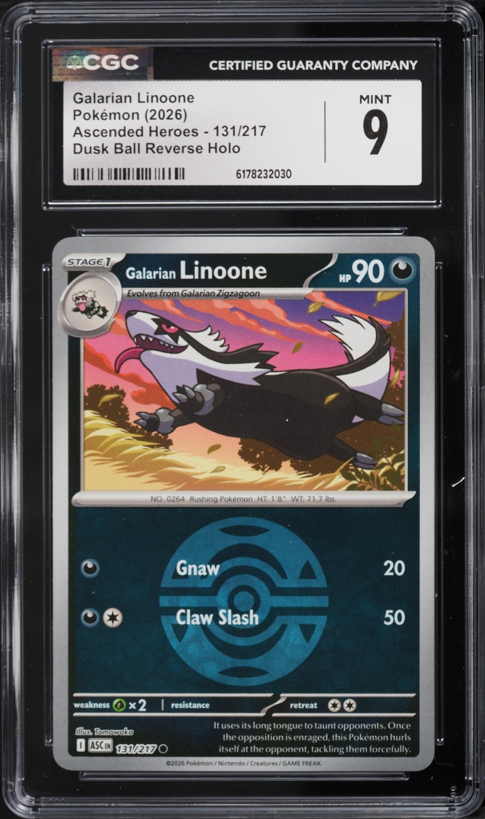 2026 Pokemon Mega Evolution Ascended Heroes Dusk Ball Reverse Holo Galarian Linoone #131 CGC 9