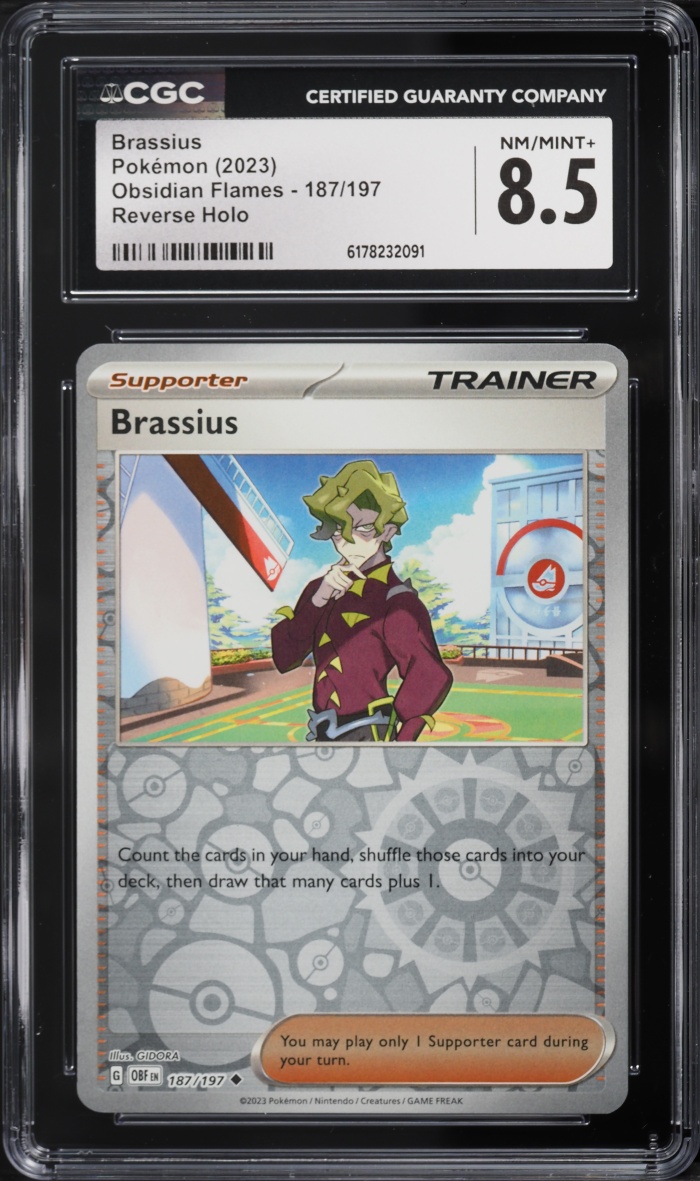 2023 Pokemon Scarlet & Violet Obsidian Flames Reverse Holo Brassius #187 CGC 8.5 NM-MT+