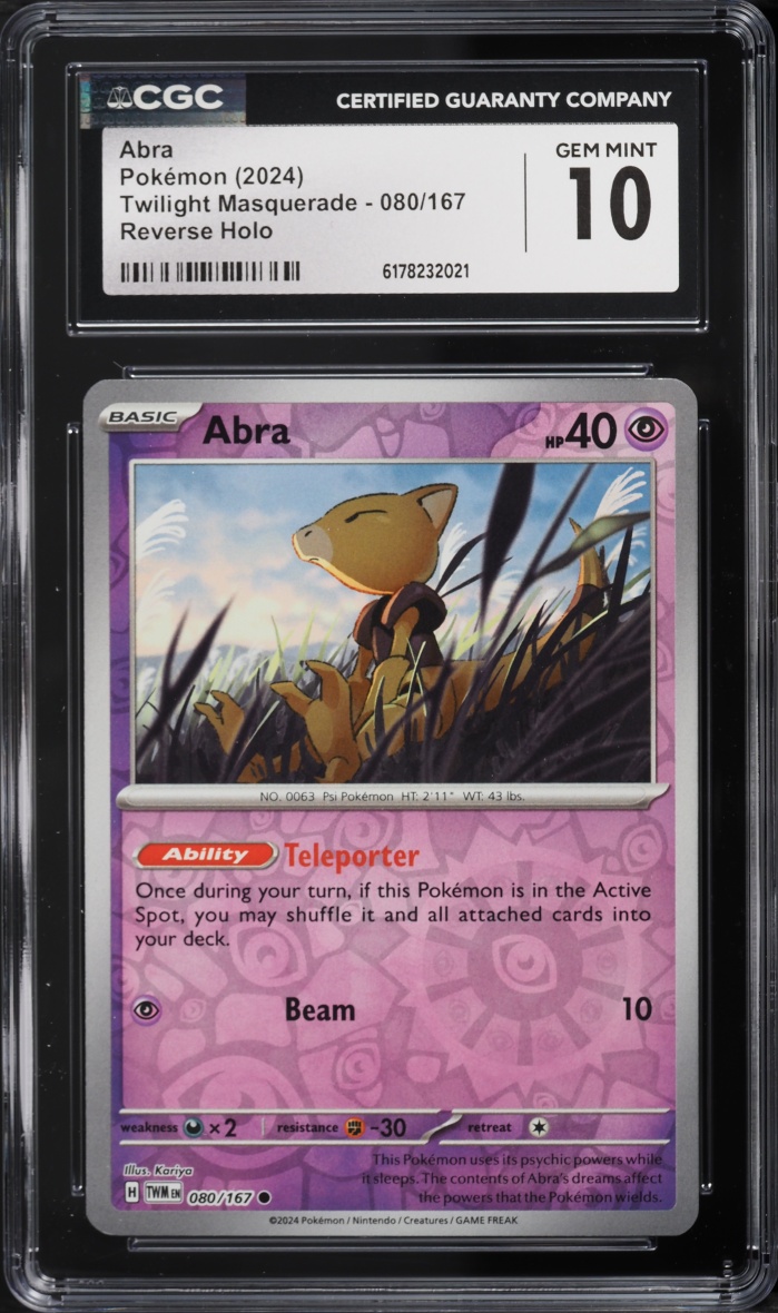 2024 Pokemon Scarlet & Violet Twilight Masquerade Reverse Holo Abra #080 CGC 10 GEM MINT