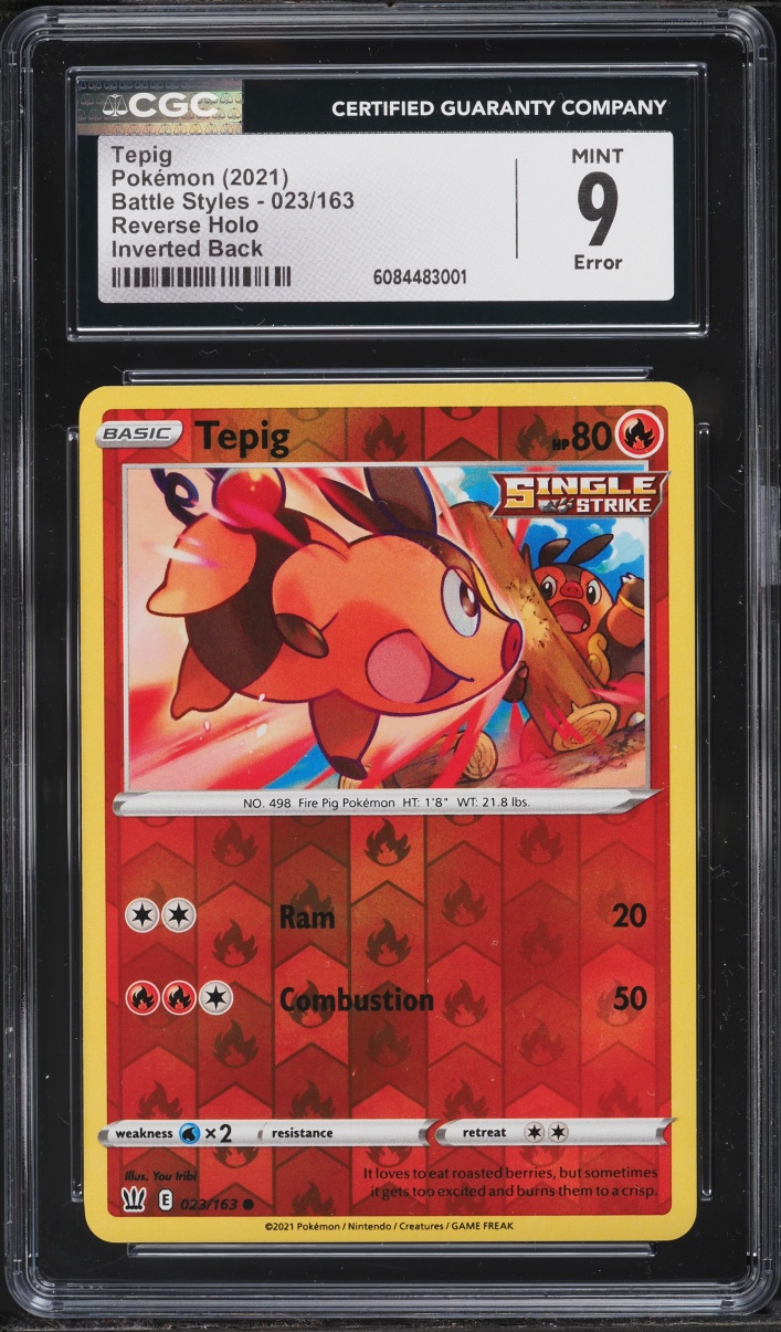 2021 Pokemon Sword & Shield Battle Styles Inverted Back Reverse Holo Tepig #023 CGC 9 MINT