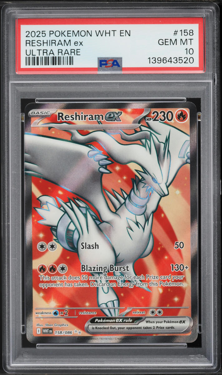 2025 Pokemon Scarlet & Violet White Flare Full Art Reshiram EX #158 PSA 10 GEM MINT