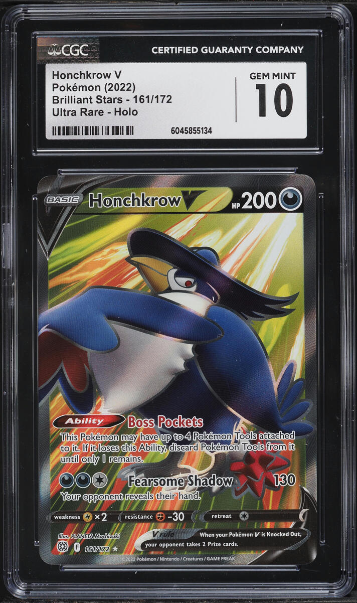 2022 Pokemon Sword & Shield Brilliant Stars Full Art Honchkrow V #161 CGC 10 GEM MINT