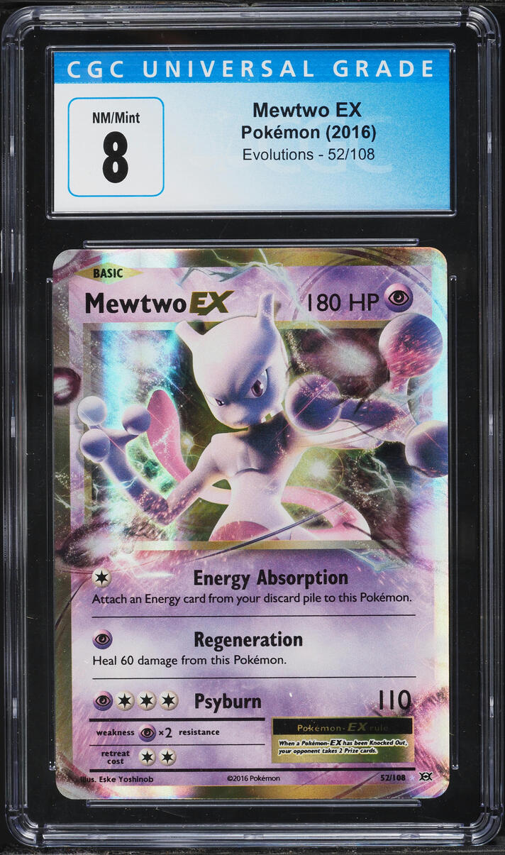 2016 Pokemon XY Evolutions Holo Mewtwo EX #52 CGC 8 NM-MT