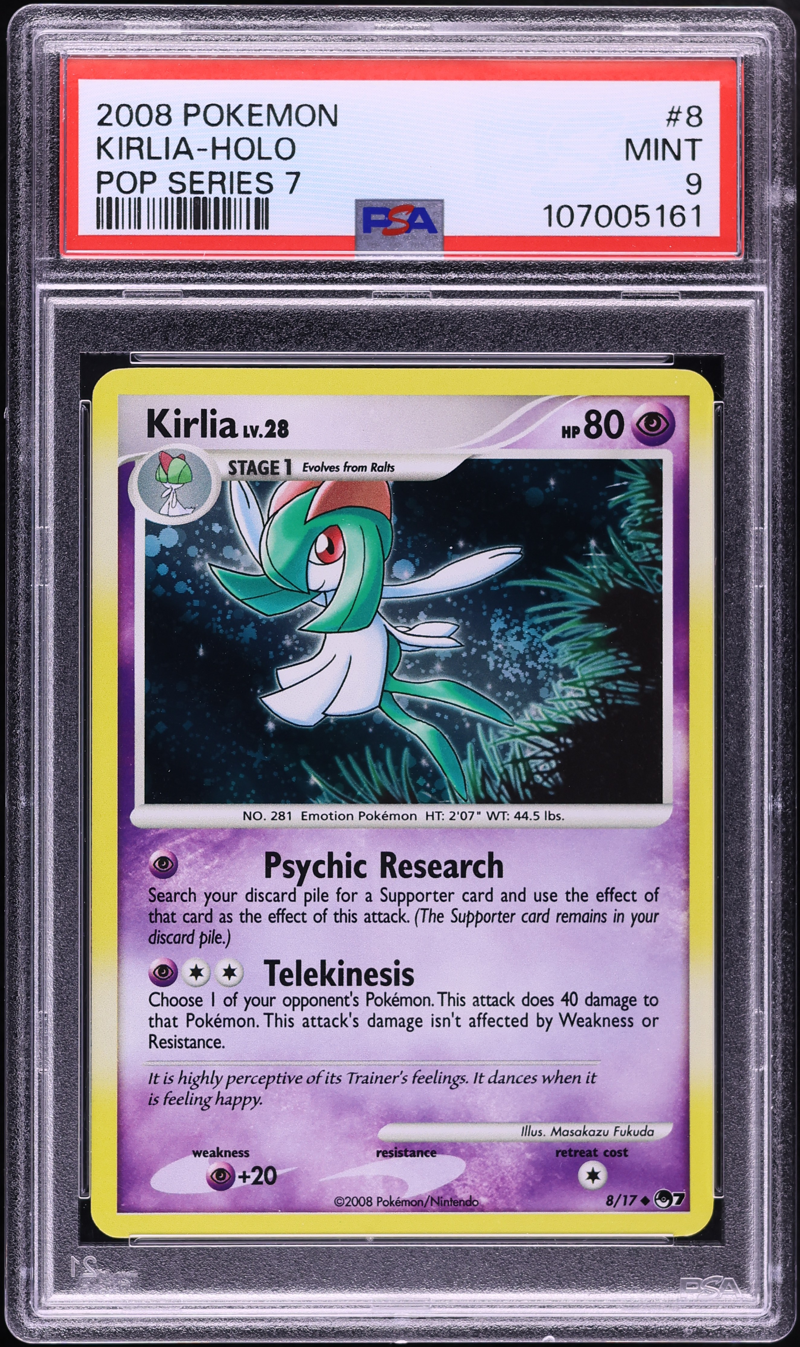 2008 Pokemon POP Series 7 Holo Kirlia #8 PSA 9 MINT