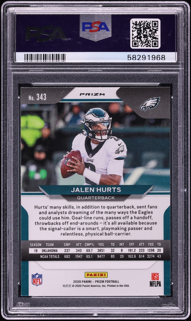 2020 Panini Prizm Green Jalen Hurts ROOKIE #343 PSA 10 GEM MINT