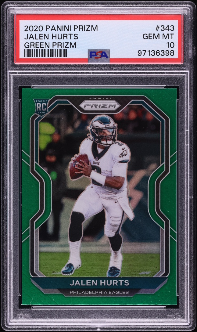 2020 Panini Prizm Green Jalen Hurts ROOKIE #343 PSA 10 GEM MINT