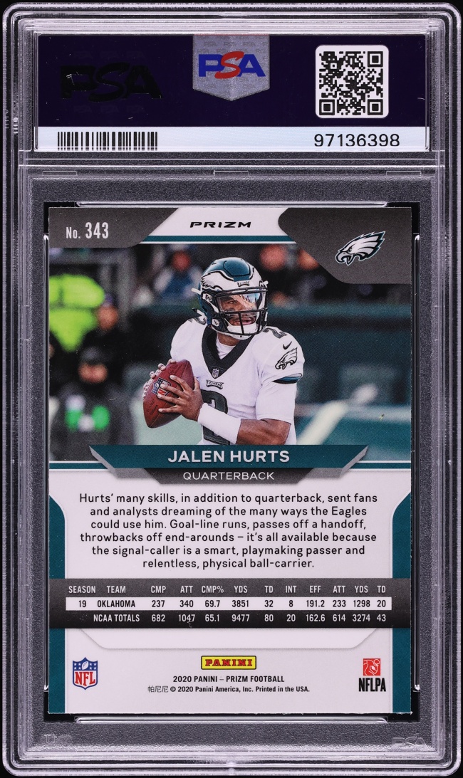 2020 Panini Prizm Green Jalen Hurts ROOKIE #343 PSA 10 GEM MINT