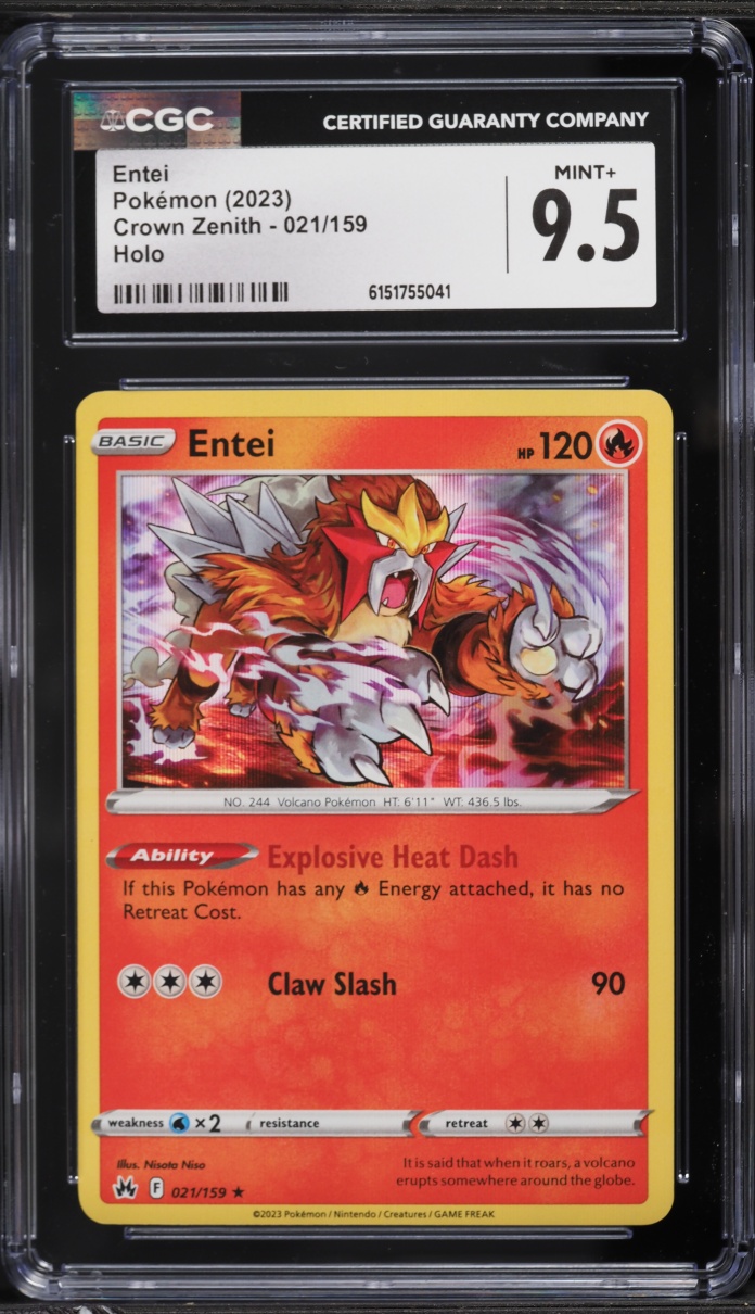 2023 Pokemon Sword & Shield Crown Zenith Holo Entei #21 CGC 9.5 MINT+