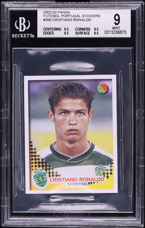 2002 Panini Futebol Portugal Stickers Cristiano Ronaldo ROOKIE #306 BGS 9 MINT