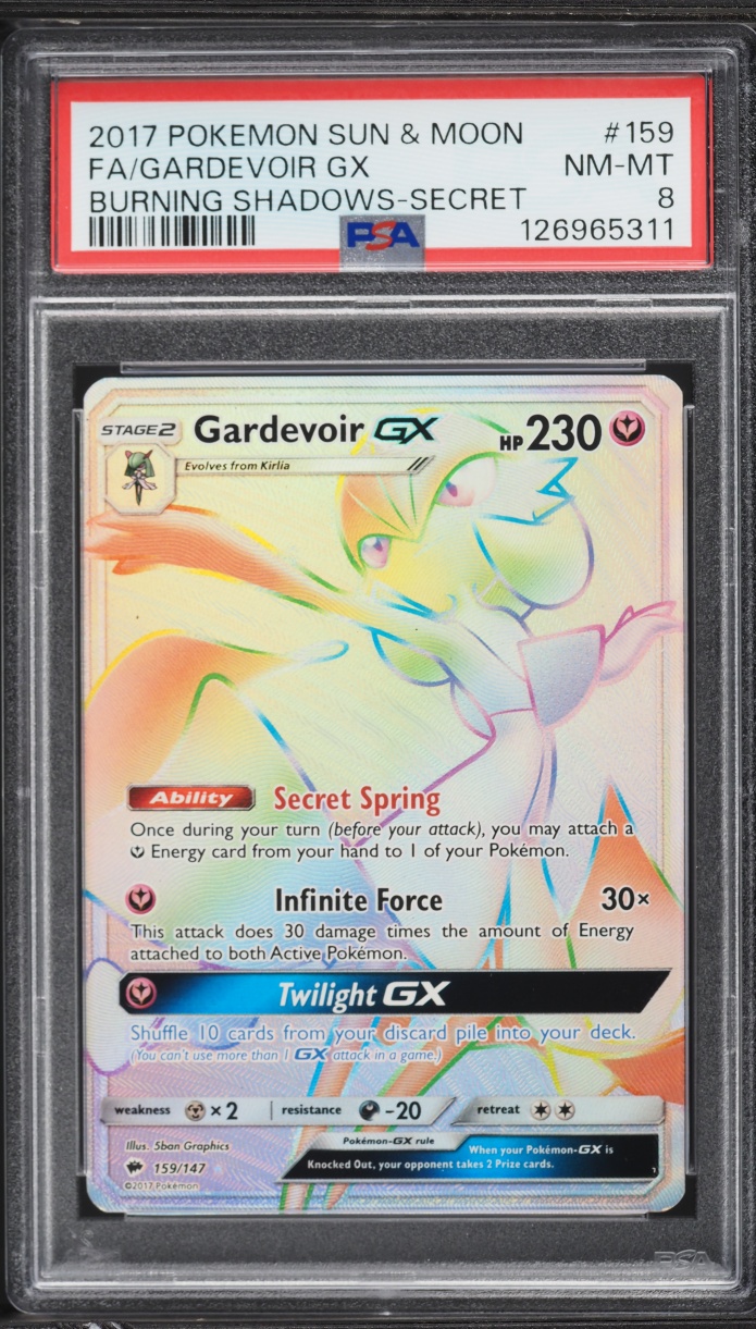 2017 Pokemon Sun & Moon Burning Shadows Rainbow Rare Gardevoir GX #159 PSA 8 NM-MT