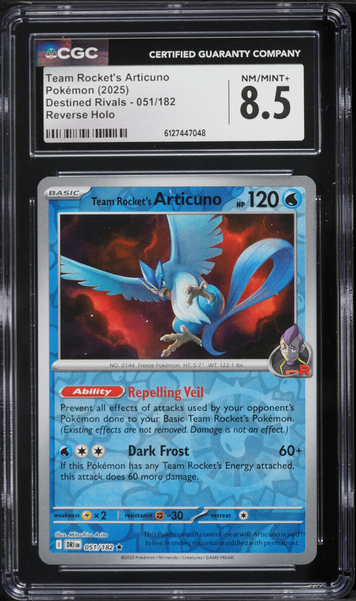 2025 Pokemon SV Destined Rivals Reverse Holo Team Rocket's Articuno #051 CGC 8.5 NM-MT+