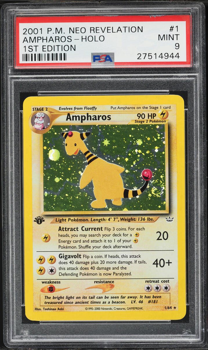 2001 Pokemon Neo Revelation 1st Edition Holo Ampharos #1 PSA 9 MINT