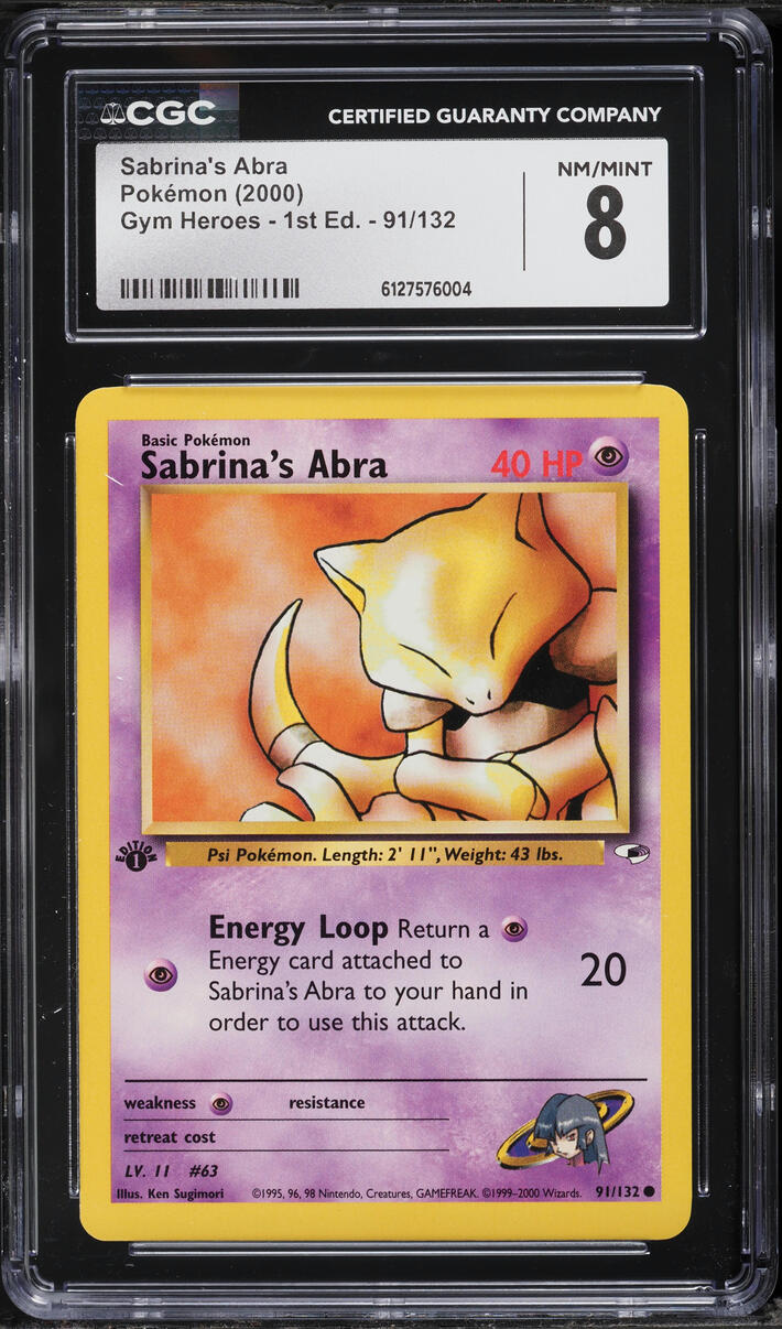 2000 Pokemon Gym Heroes 1st Edition Sabrina's Abra #91 CGC 8 NM-MT