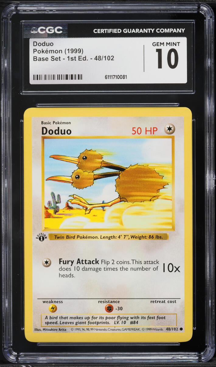 1999 Pokemon Base Set Shadowless 1st Edition Doduo #48 CGC 10 GEM MINT