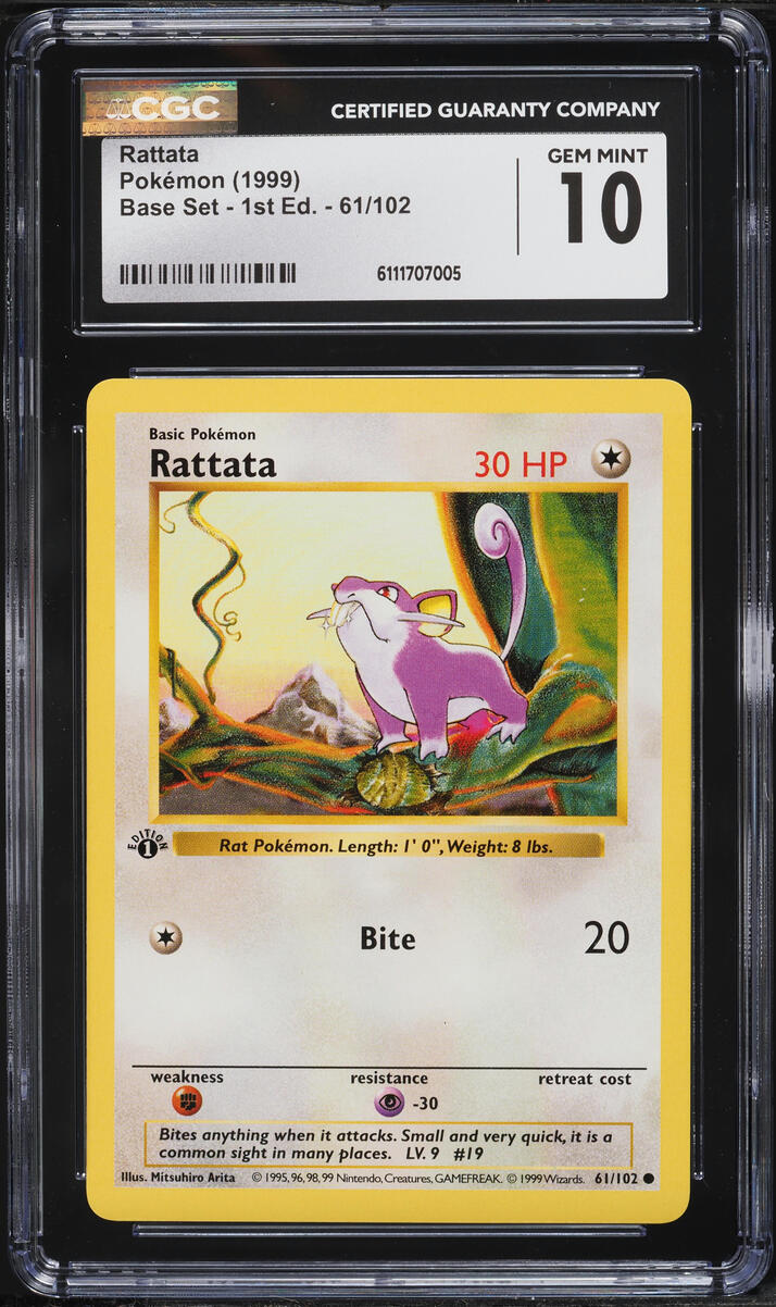 1999 Pokemon Base Set Shadowless 1st Edition Rattata #61 CGC 10 GEM MINT