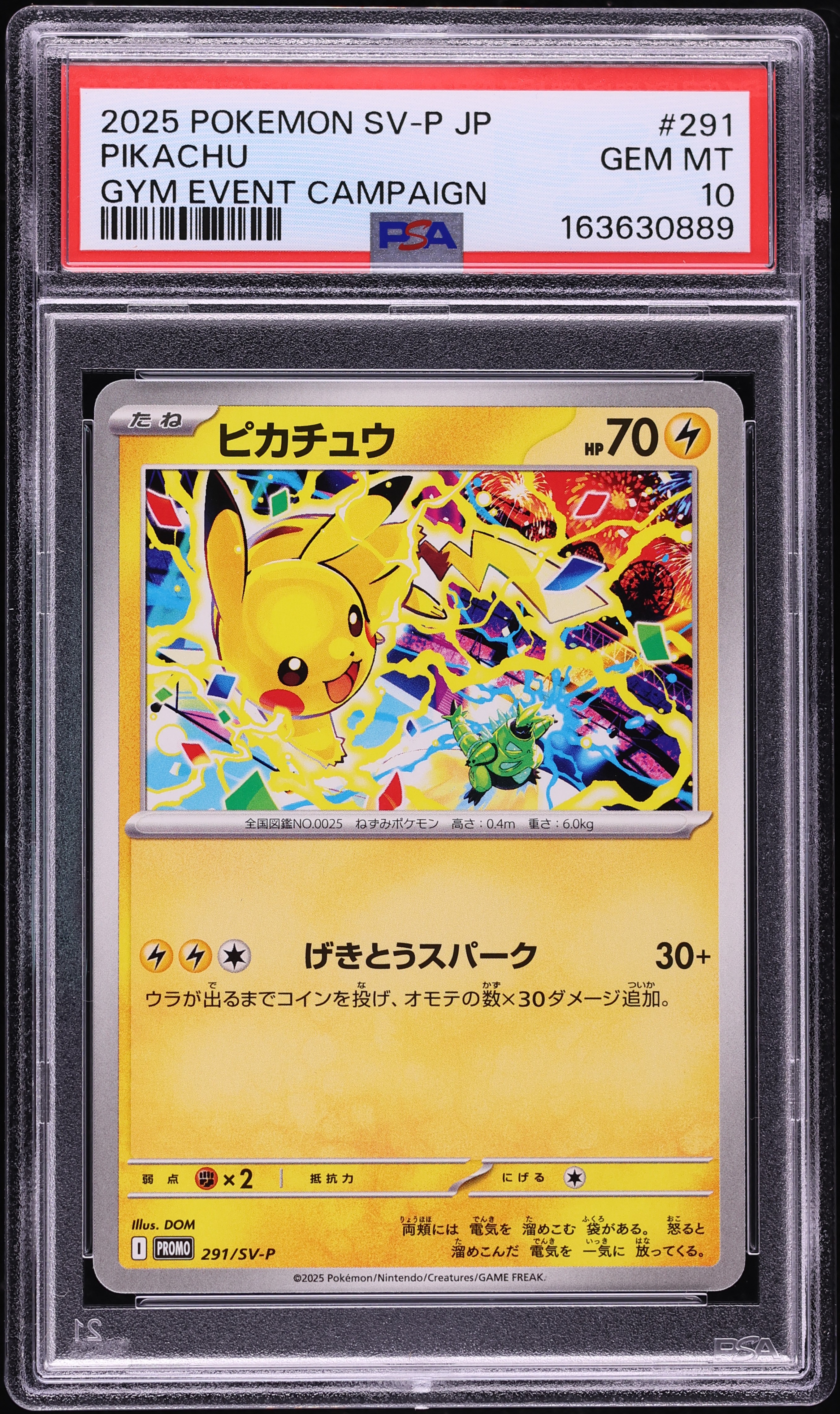 2025 Pokemon Japanese Scarlet & Violet Promo Gym Event Campaign Pikachu #291 PSA 10 GEM MINT