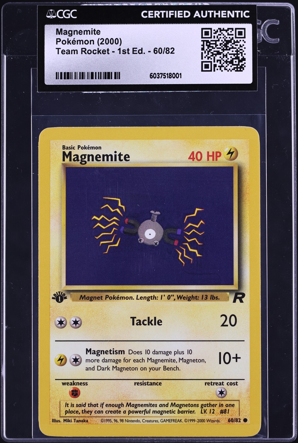 2000 Pokemon Team Rocket 1st Edition Magnemite #60 CGC AUTH