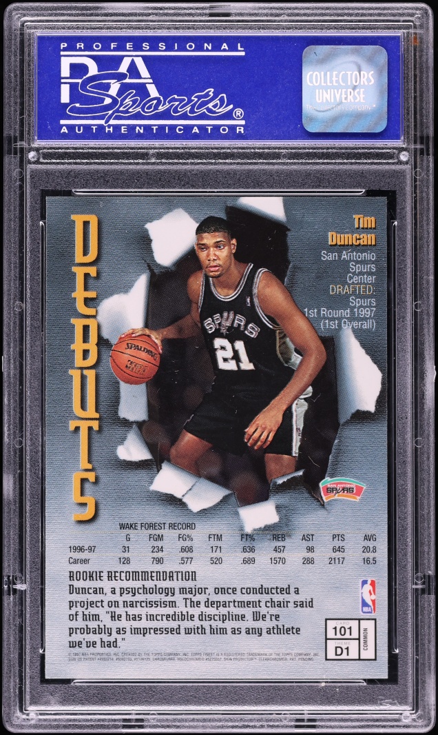 1997 Finest Basketball w/ Coating Tim Duncan ROOKIE #101 PSA 9 MINT