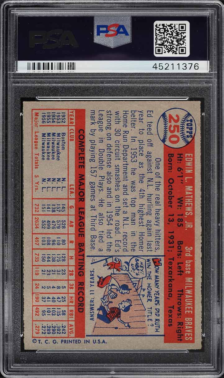 1957 Topps Eddie Mathews #250 PSA 7 NRMT